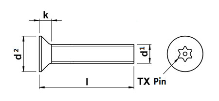 Countersunk Head TX Pin Security Screws A2